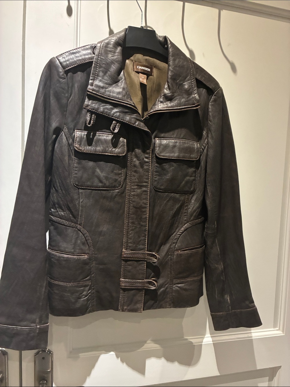 Danier Dark Brown Genuine Leather Utility Moto Jacket Vintage Small ⭐️